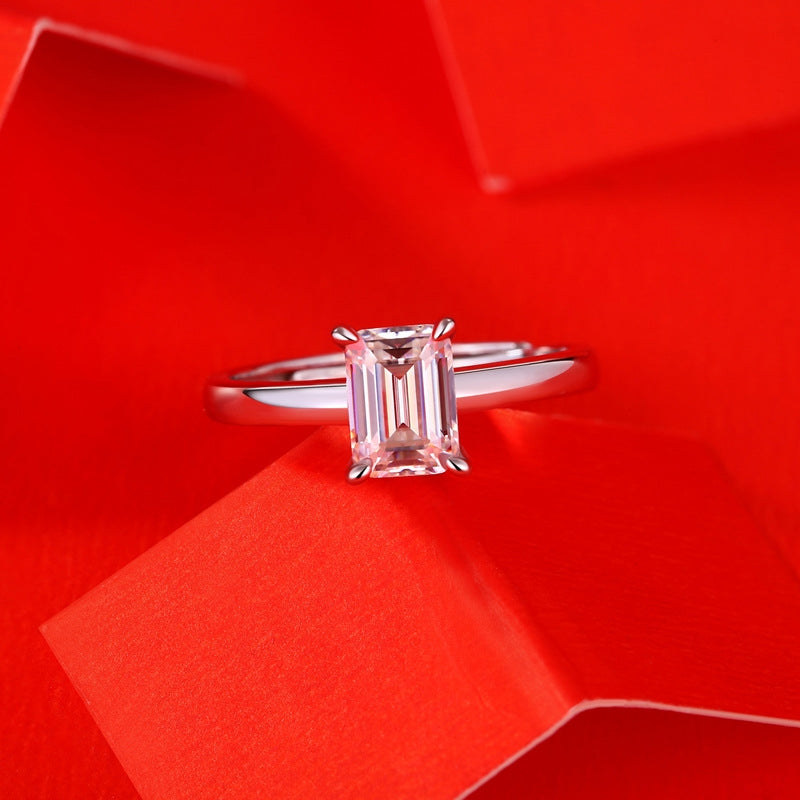 Ig Style Square Sterling Silver Moissanite Ring