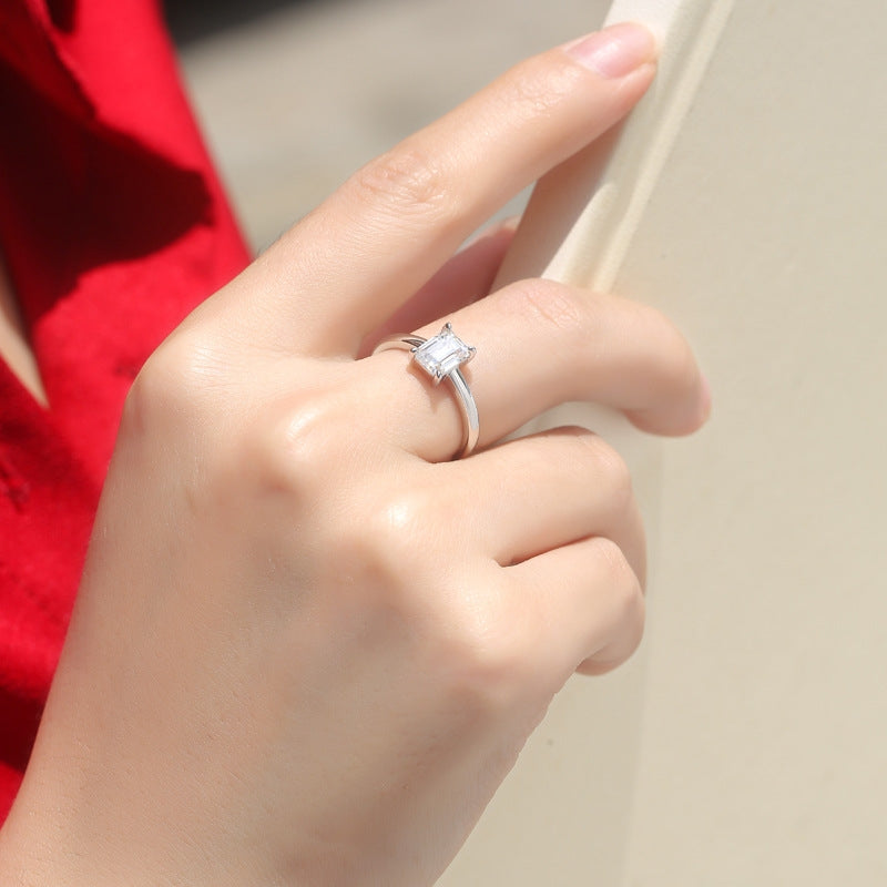 Ig Style Square Sterling Silver Moissanite Ring
