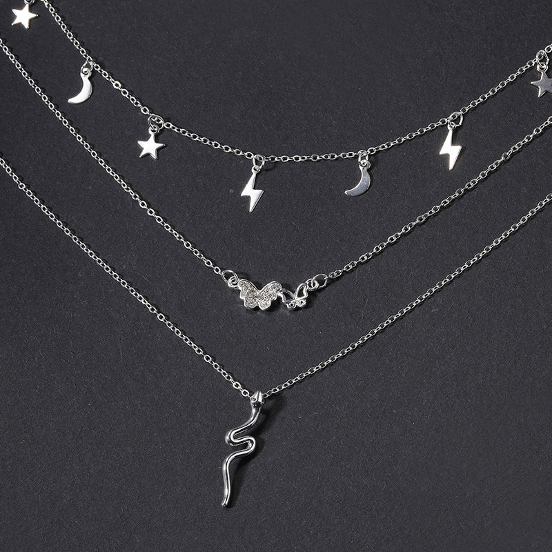 Snake & Butterfly Rhinestone Multi-Layer Necklace for Women