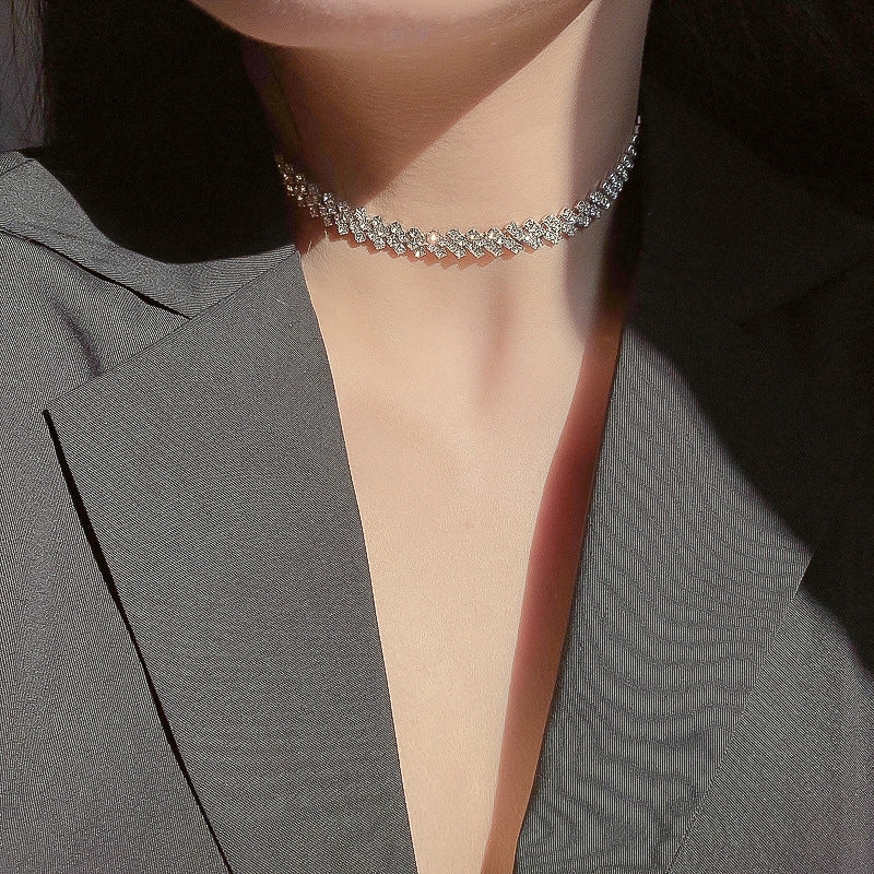 Ins Style Solid Color Alloy Inlay Rhinestone Women's Choker Necklace