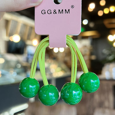 Children's Colorful Acrylic Hair Tie Set - Candy Color & Round Ball Design