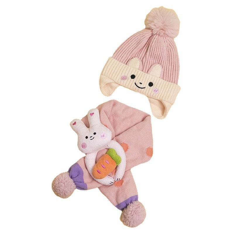 Children's Color Block Beanie and Scarf Set - Warm Knit Hat and Neck Warmer for Ages 1-3