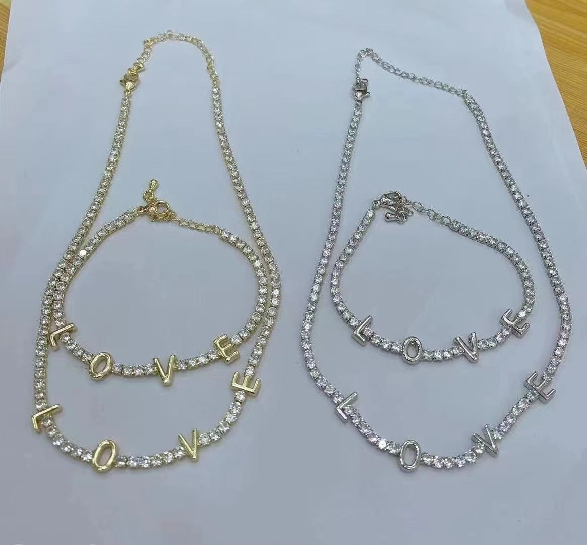 Korean Love Pendant Necklace and Zircon Bracelet Set