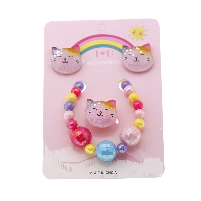 Korean Style Cat Acrylic Bead Jewelry Set for Kids