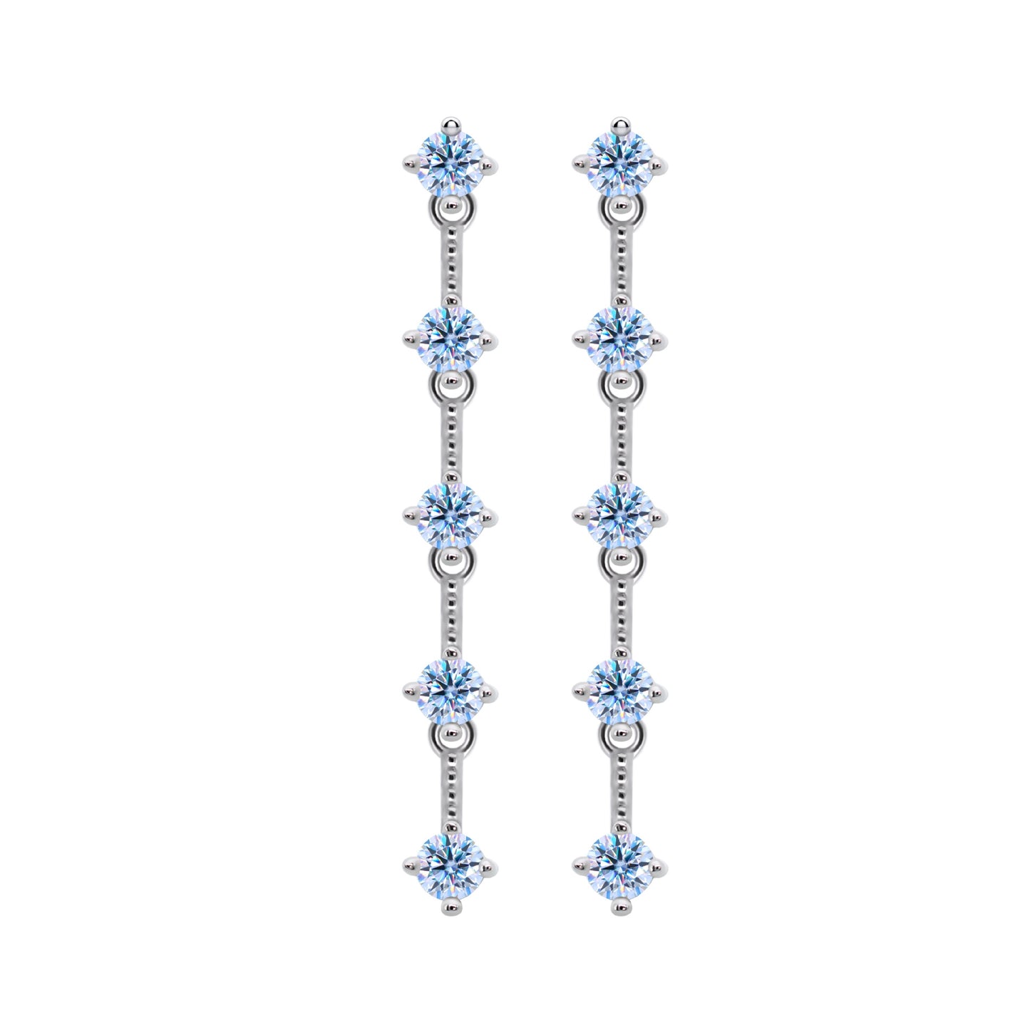 Shiny Geometric Sterling Silver Moissanite Tassel Drop Earrings