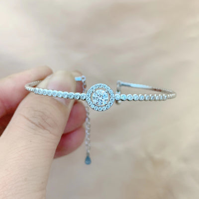 Sterling Silver Moissanite Inlay Bangle Bracelet for Women