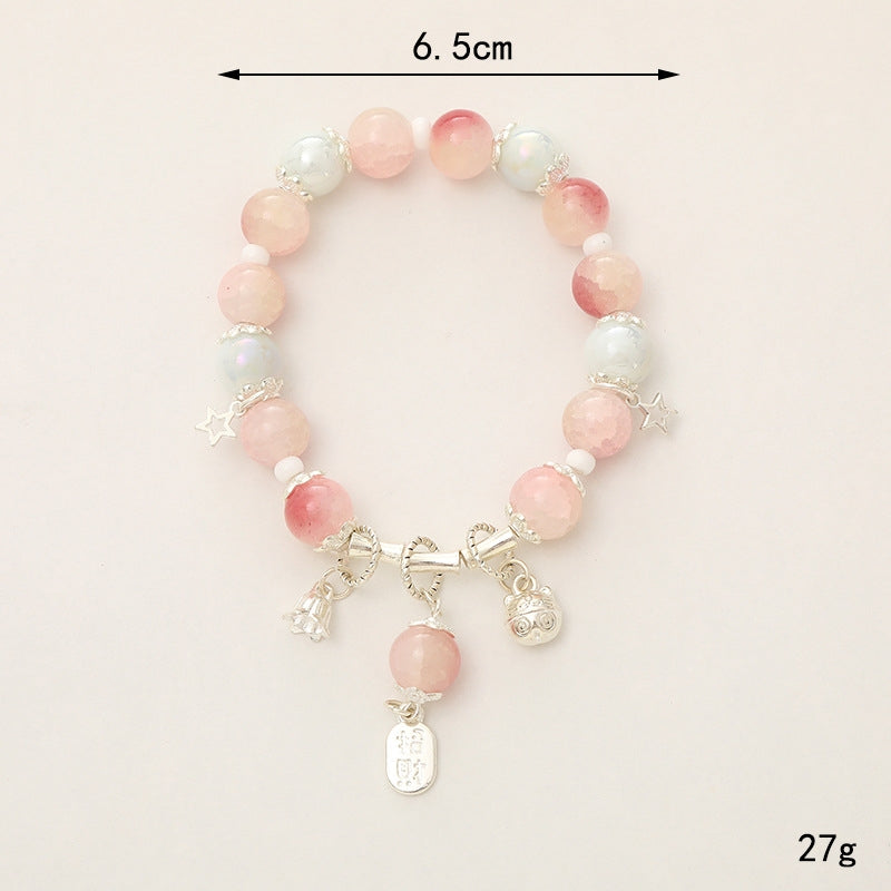 Lady Sweet Classic Pentagram Bell Crystal Alloy Moonstone Bracelets for Women