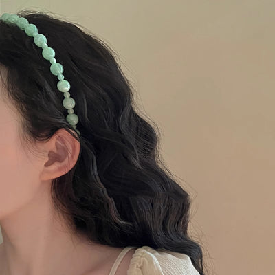 Bamboo Whisper Jade Green Beaded Hair Hoop - Elegant Niche Design Headband