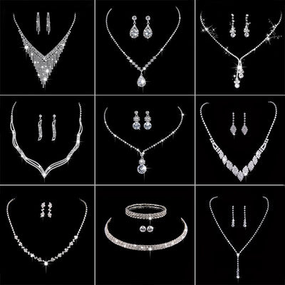 Luxurious Bridal Rhinestone Tassel Necklace and Earring Jewelry Set