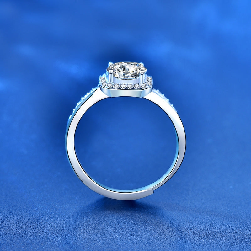 Luxurious Square Moissanite Sterling Silver Open Ring