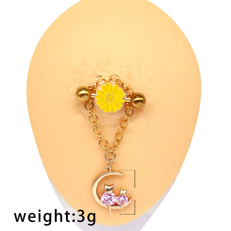 Modern Heart Shape Rhinestone Pendant Nipple Ring in Stainless Steel and Copper