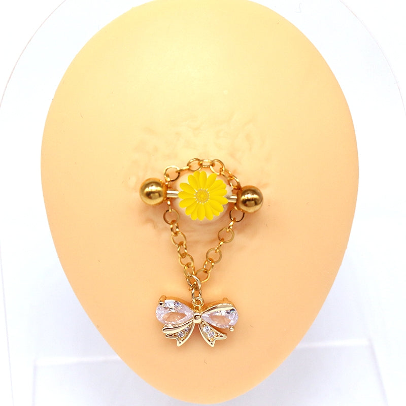 Modern Heart Shape Rhinestone Pendant Nipple Ring in Stainless Steel and Copper