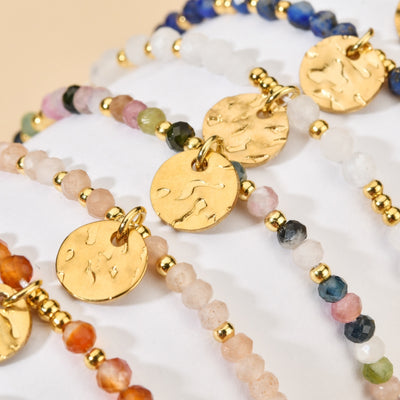 Modern Geometric Natural Stone Beaded Bracelet with Stainless Steel and Crystal Accents