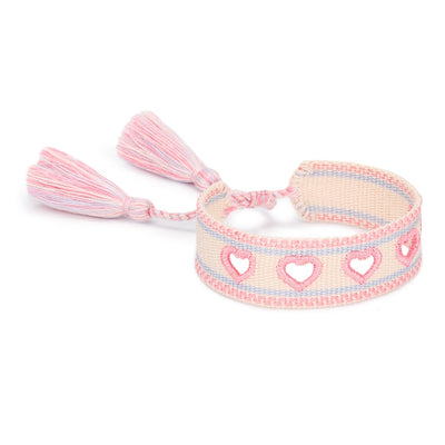 Modern Heart-Shaped Braided Polyester Bracelets with Adjustable Tassel Straps