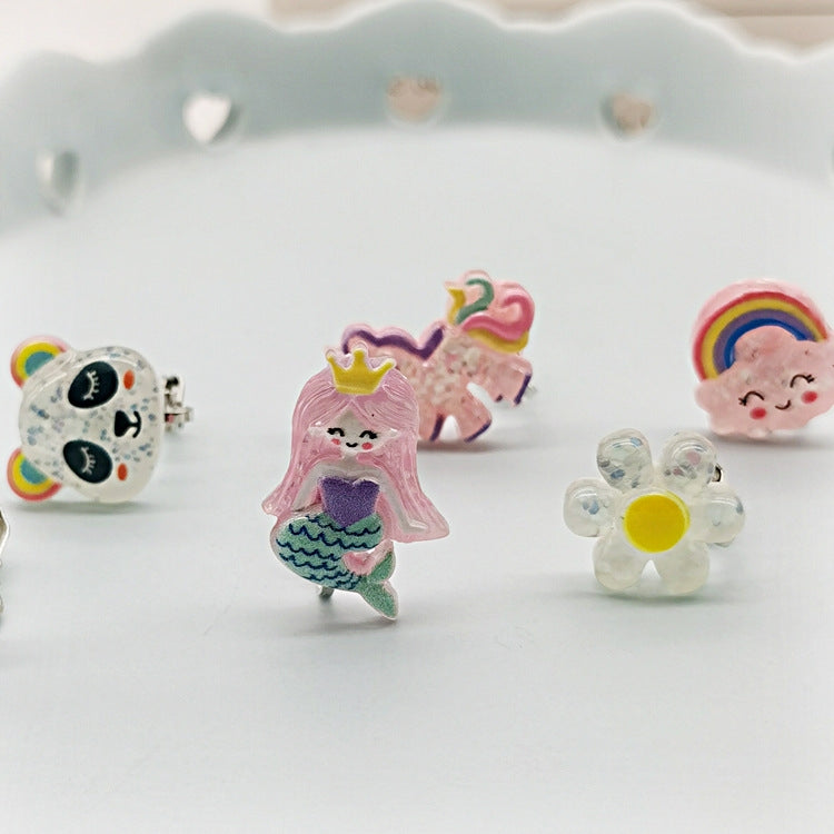 New Cartoon Unicorn Mermaid Clip-On Earrings for Girls
