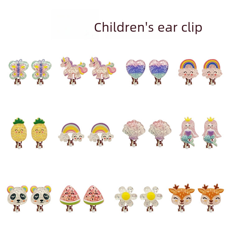 New Cartoon Unicorn Mermaid Clip-On Earrings for Girls