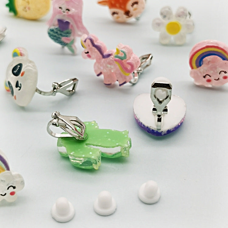 New Cartoon Unicorn Mermaid Clip-On Earrings for Girls