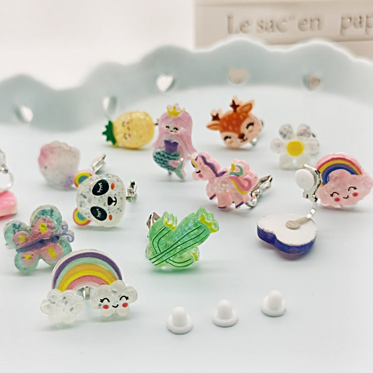 New Cartoon Unicorn Mermaid Clip-On Earrings for Girls