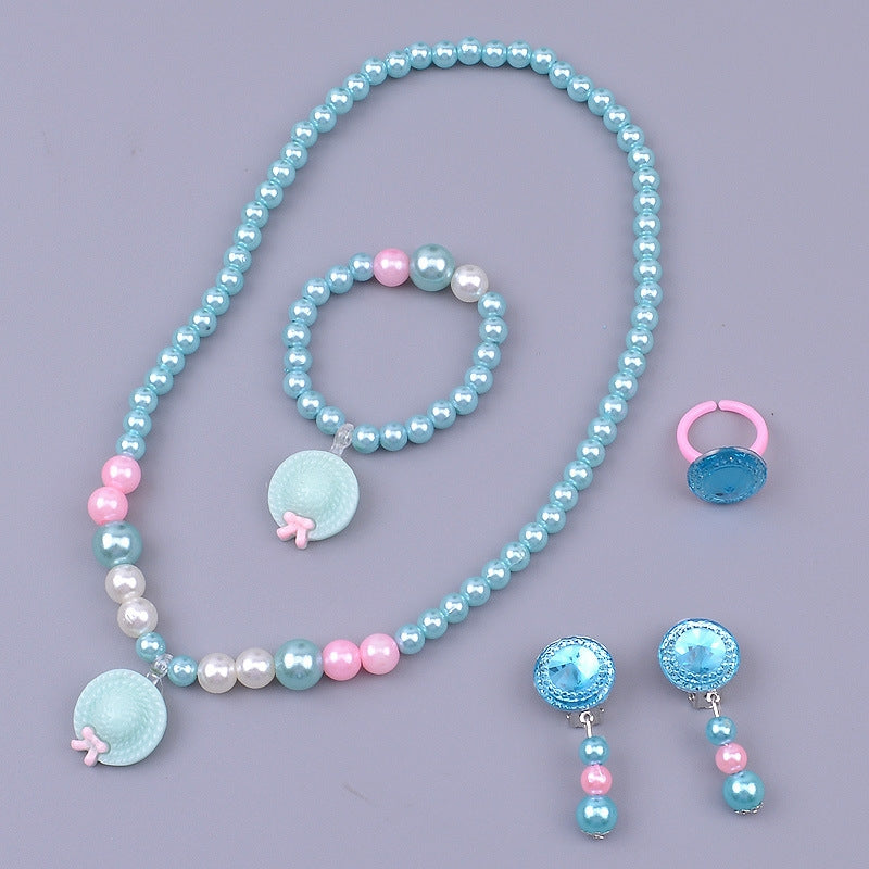 Children's Jewelry Set - Necklace, Bracelet, Ring, Earrings, and Ear Clips for Girls Birthday Gift