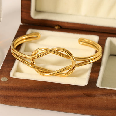 Nordic Vintage 18k Gold Plated Adjustable Knot Stainless Steel Cuff Bracelet