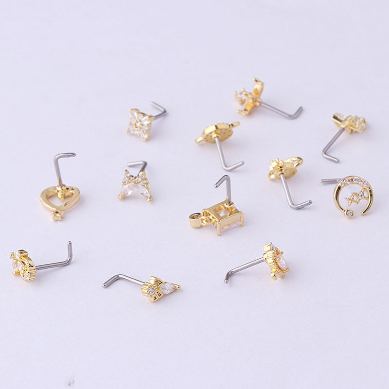 Fashion Bow Knot Zircon Nose Rings & Studs in 316L Stainless Steel and Copper Plating