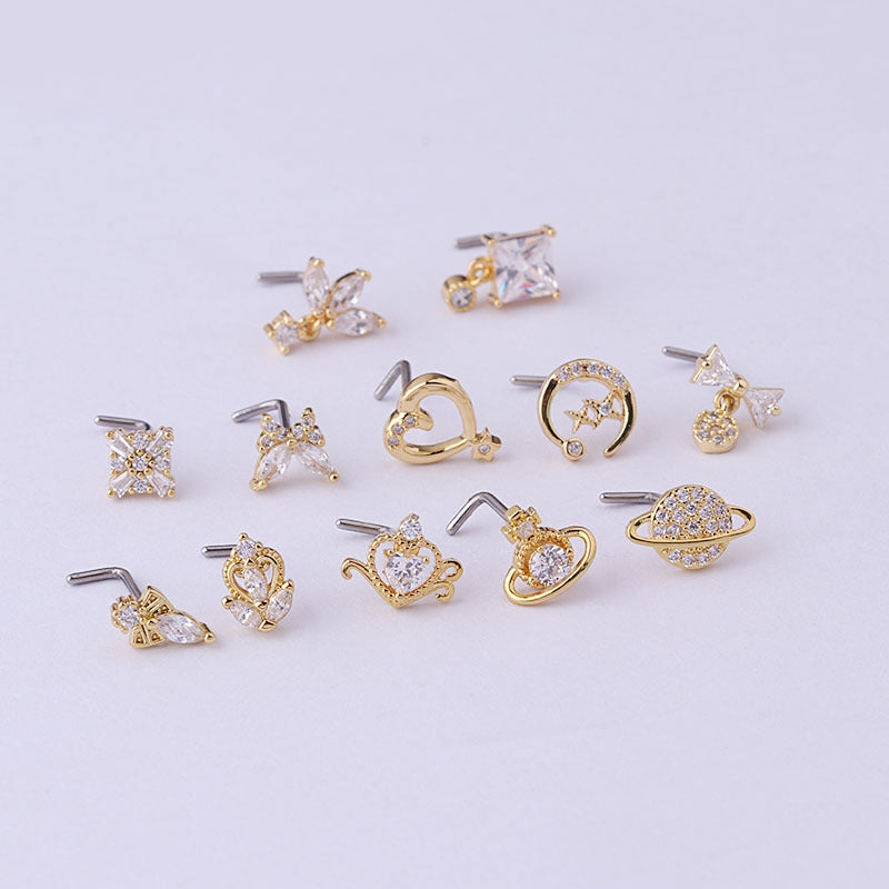 Fashion Bow Knot Zircon Nose Rings & Studs in 316L Stainless Steel and Copper Plating