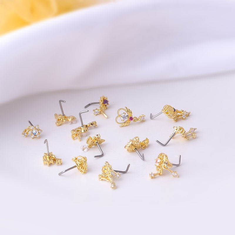 Fashion Flower Zircon Nose Studs 316L Stainless Steel Copper Plated