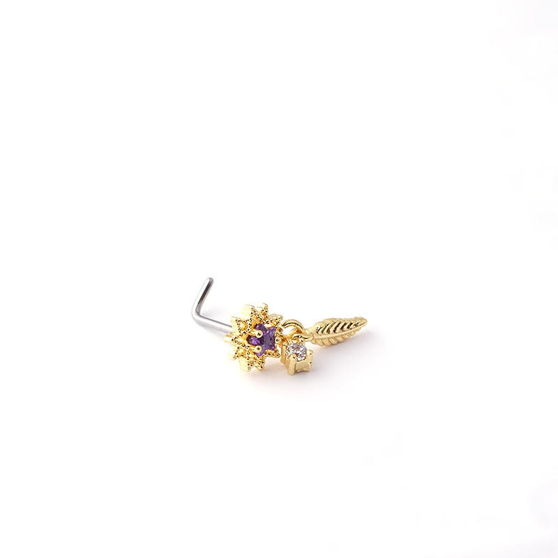 Fashion Flower Zircon Nose Studs 316L Stainless Steel Copper Plated