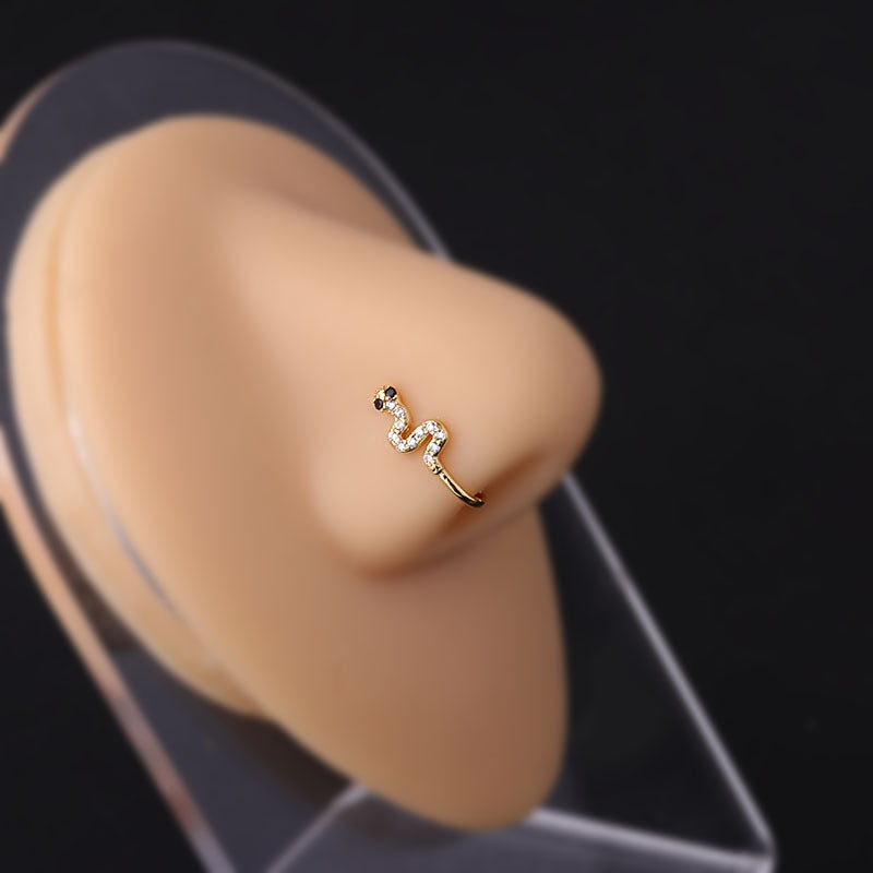 Geometric Copper Plated Zircon Nose Cuff & Studs Fashion Jewelry