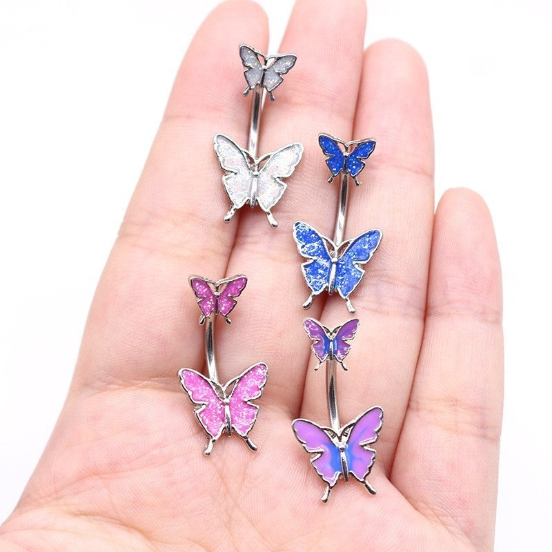 Novelty Butterfly White Gold Plated Belly Ring
