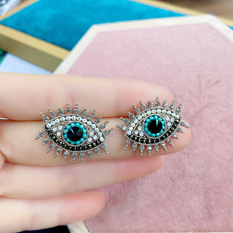 Vintage Evil Eye Rhinestone Stud Earrings for Women