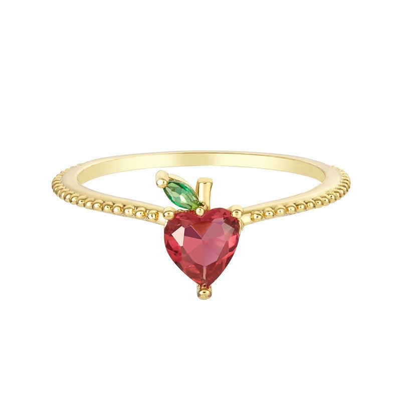 Colorful Zircon Cherry Peach Tropical Fruit Rings in Gold Plated Copper