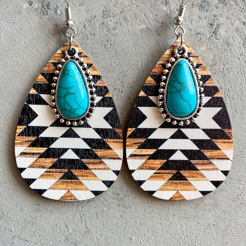 Retro Bohemian Turquoise Inlay Drop Earrings for Women