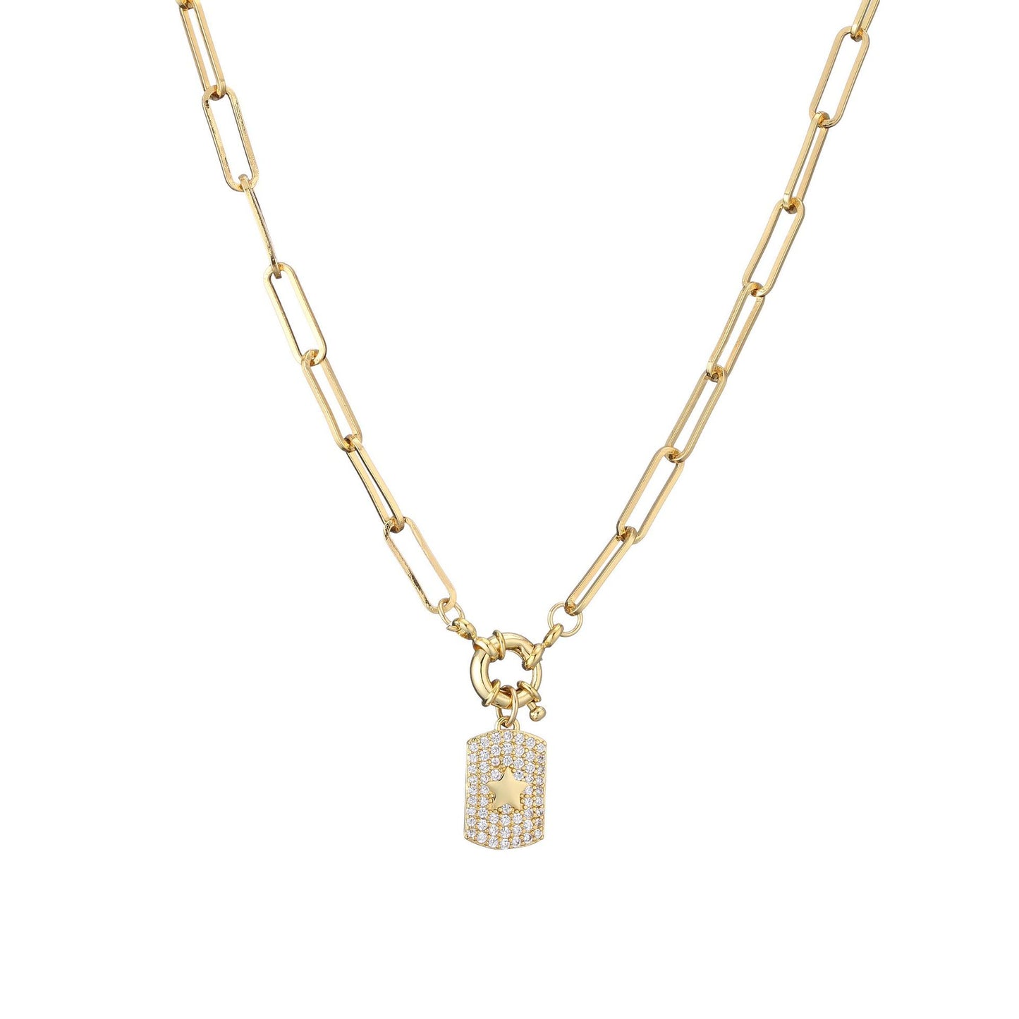 Dual-Tone Zircon Star and Heart Pendant Copper Necklace