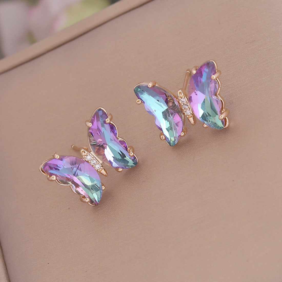 Fashion Iridescent Glass Butterfly Copper Earrings