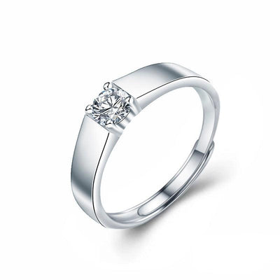 Simple Geometric Sterling Silver Moissanite Open Ring for Men and Couples