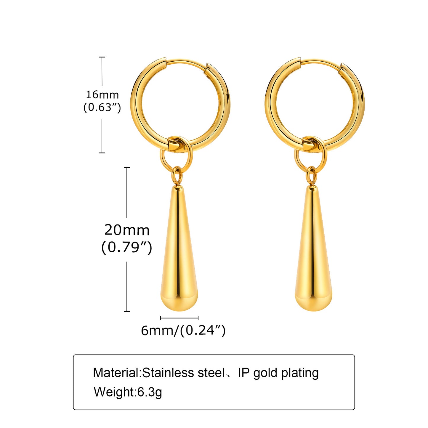 1 Pair 18K Gold Plated Star and Twisted Hoop Stainless Steel Drop Earrings with Zircon Inlay