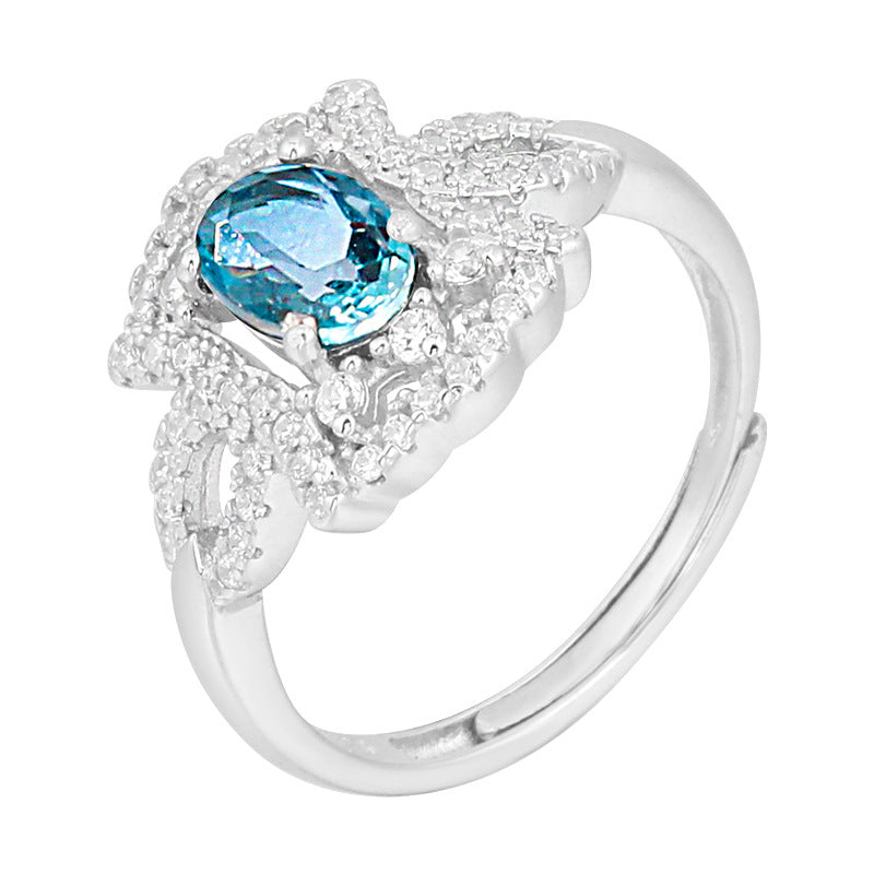 European American S925 Silver Micro-inlaid Tourmaline Ring Jewelry