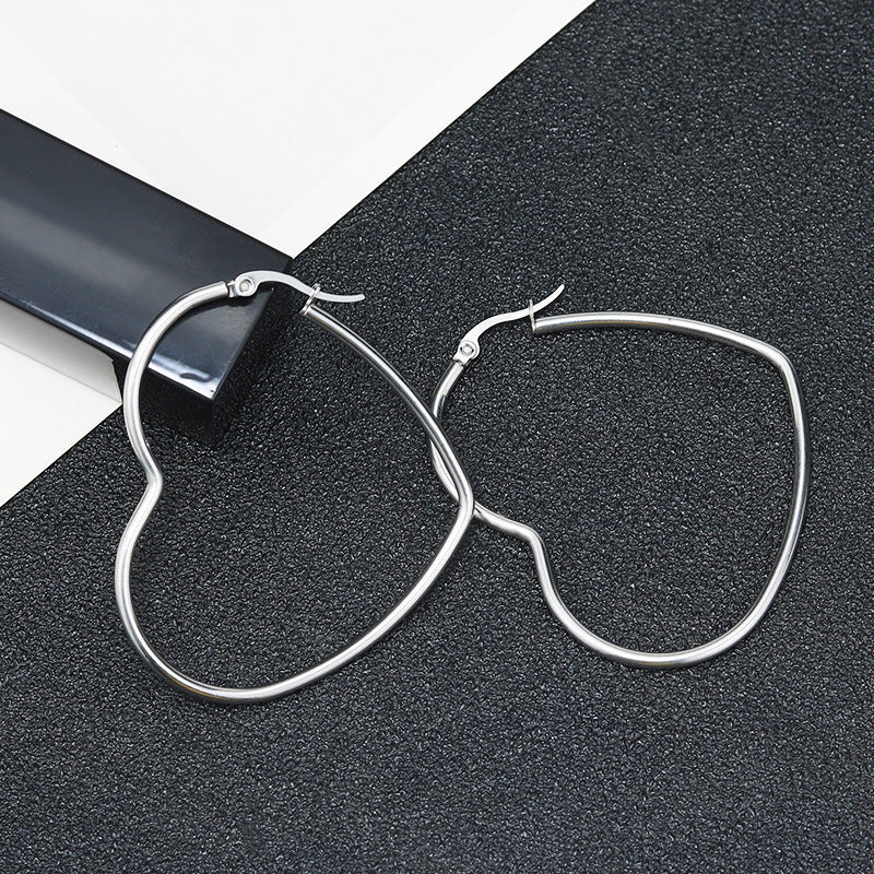 Titanium Stainless Steel Heart Hoop Earrings (30mm, Steel Color)