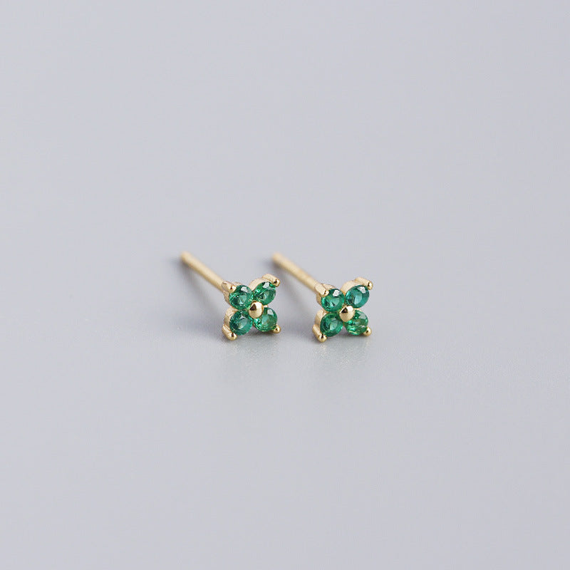 S925 Sterling Silver Colorful Four-Leaf Flower Stud Earrings for Women