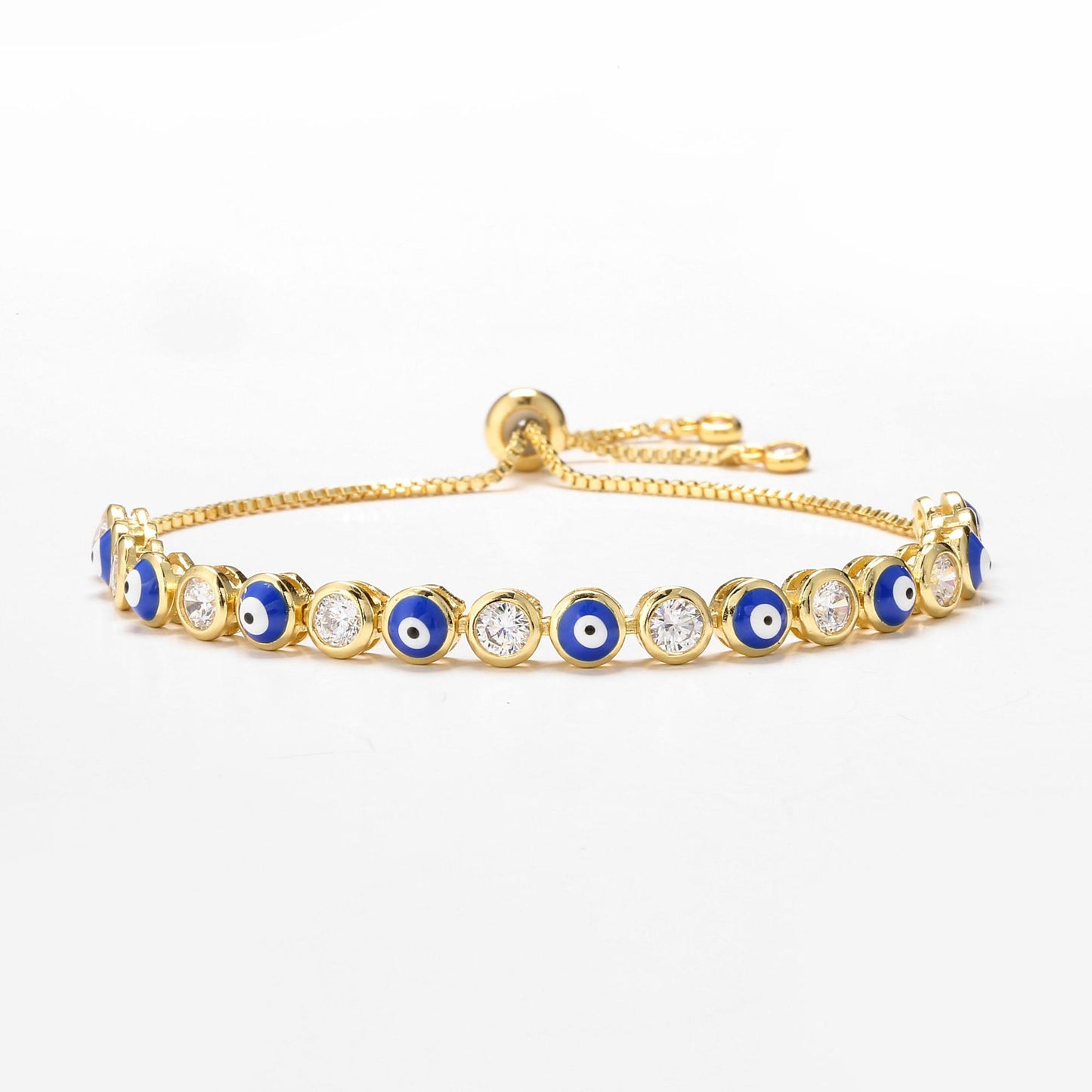 Adjustable Micro-inlaid Zircon Evil Eye Bracelet with Colorful Oil Drip Design