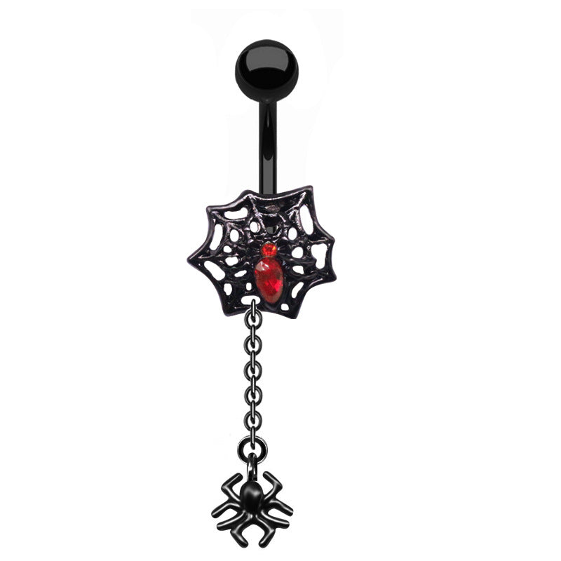 Heart Shape Bat Wings Belly Ring with Rhinestones and Zircon in Stainless Steel and Copper Plating