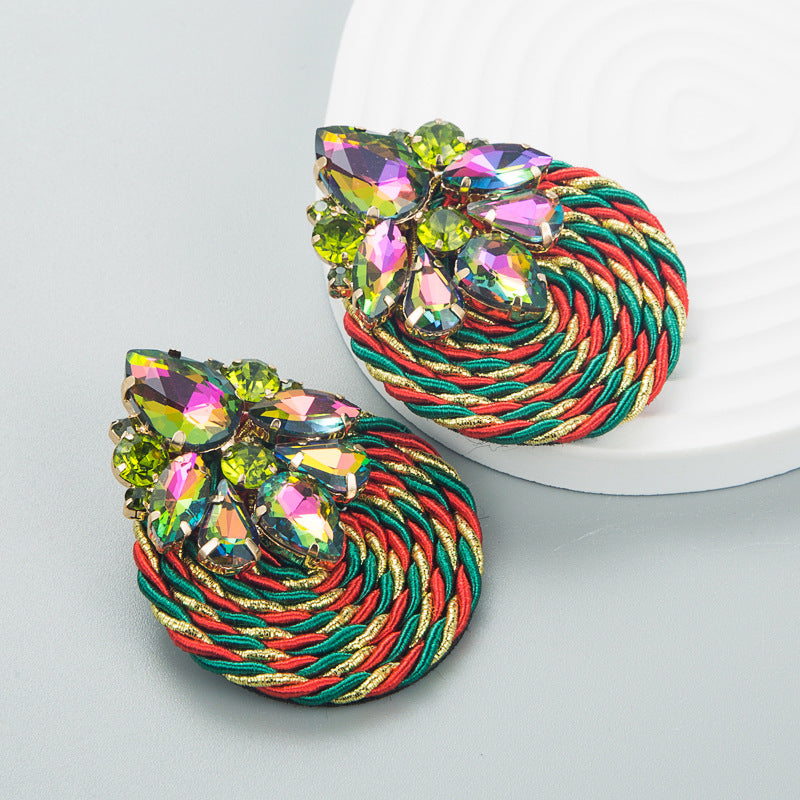 Fashion Geometric Glass Crystal Braided Statement Earrings