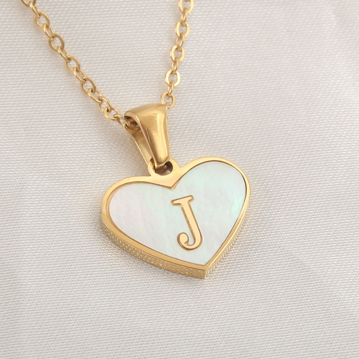 Elegant Heart Shell Initial Pendant Necklace - Gold Plated Stainless Steel