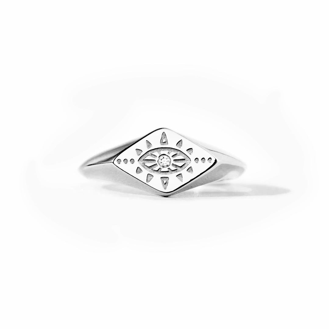 Sterling Silver Devil's Eye Zircon Ring with Gold Plating - Minimalist Fashion Statement Ring