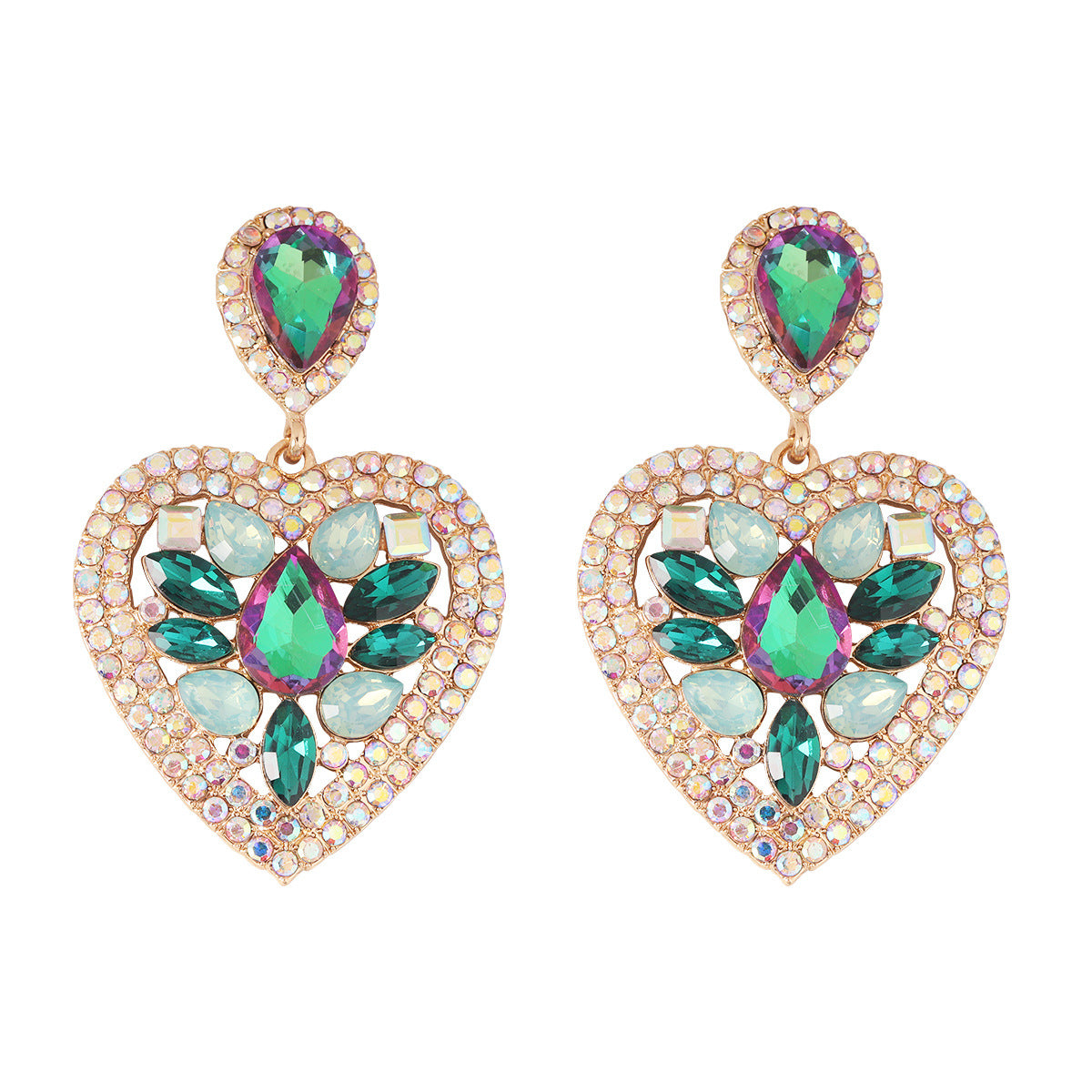 Fashion Heart Shaped Alloy Rhinestone Drop Earrings