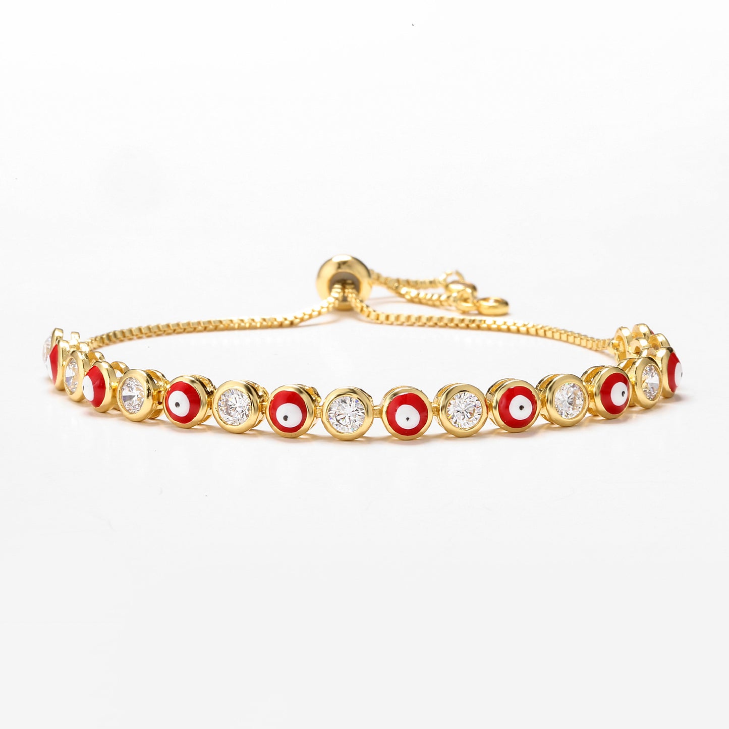 Adjustable Micro-inlaid Zircon Evil Eye Bracelet with Colorful Oil Drip Design