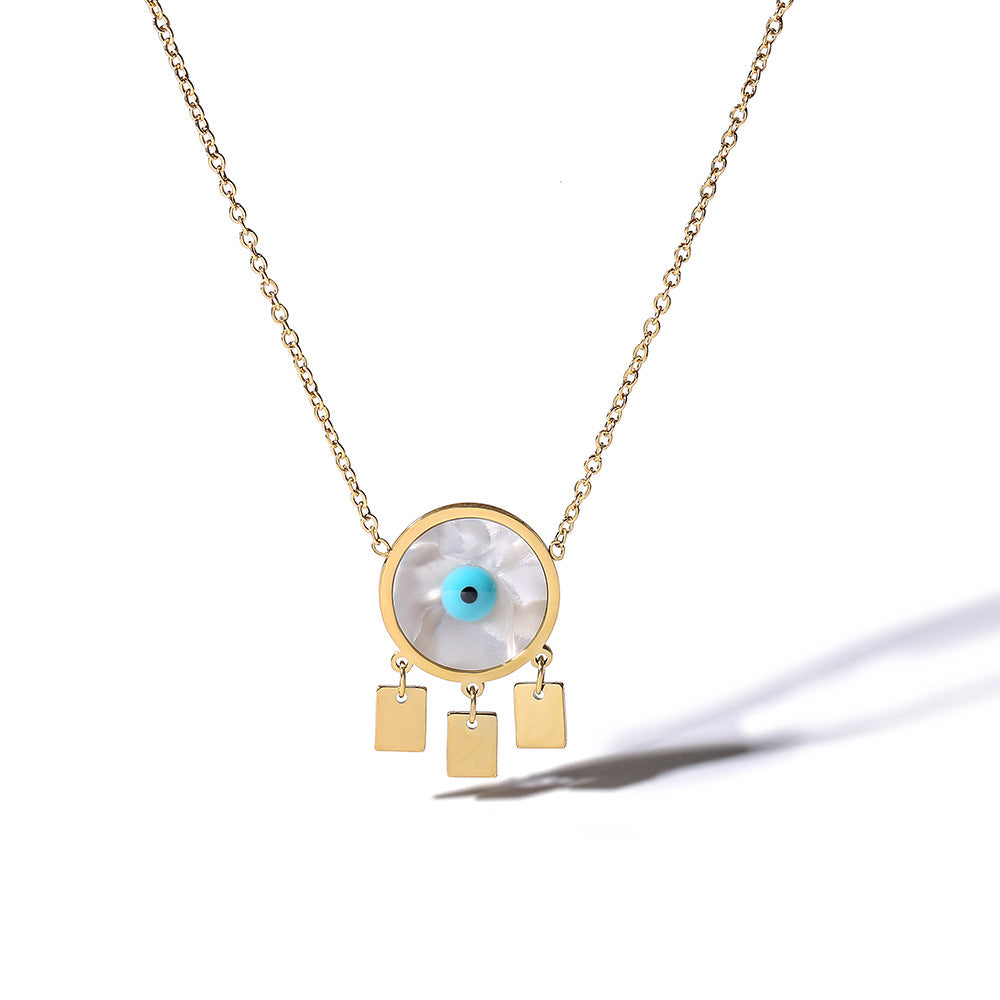 Classic Devil's Eye 18K Gold Plated Titanium Steel Pendant Necklace with Tassel