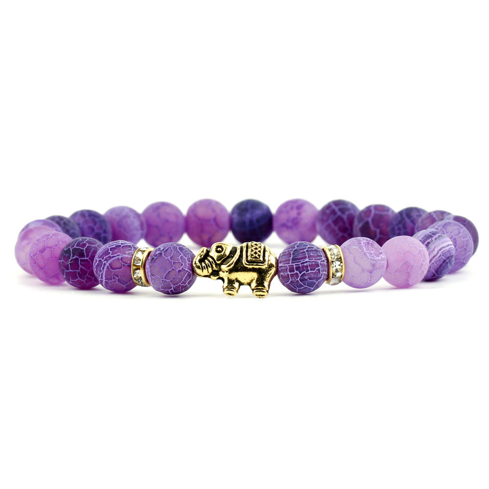 Retro Elephant Agate Beaded Bracelet with Frosted White Chalcedony Beads