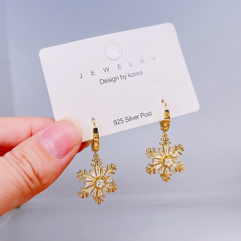 Fashion Rotatable Christmas Tree Snowflake Zircon Stud Earrings in 925 Silver